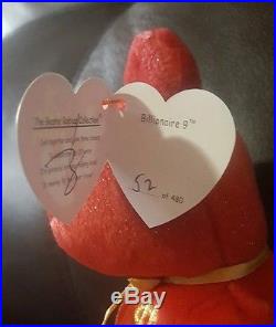 TY Inc BILLIONAIRE BEAR #9 Beanie Baby Signed Mint with tags SIGNED rare
