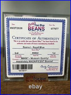 Ty Authenticated 3rd Gen Royal Blue Peanut Beanie Baby MWMTMQ 1st Gen Tush! RARE