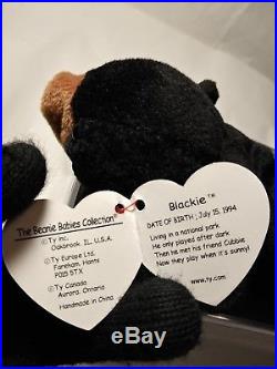 Ty BEANIE BABIES RARE 1ST EDITION PVC BLACKIE THE BEAR (ORiiGINAL/SUFACE) ERRORS