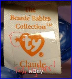 Ty Beanie Babies CLAUDE the Crab Rare Retired ALL CAPS ERROR PVC 1ST EDITION