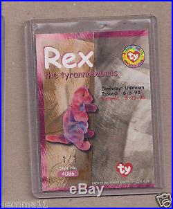Ty Beanie Babies Card Rex The Tyrannosaurus Signed 1/1 Rare