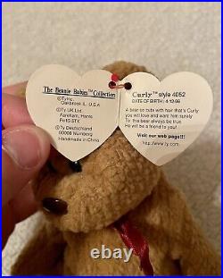 Ty Beanie Babies Curly The Bear Retired, Ultra Rare, PVC Pellets, with Errors