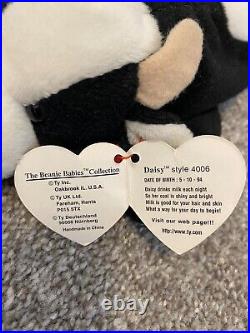 Ty Beanie Babies Daisy The Cow Rare Retired With Tag Errors 1993