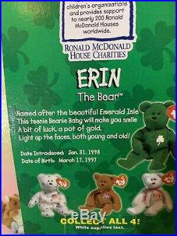 Ty Beanie Babies Erin RARE RETIRED NIB Original Packaging WithERRORS