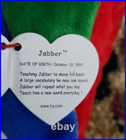 Ty Beanie Babies Jabber The Parrot Bird 1997 RARE, ERRORS (Retired, BBaby)