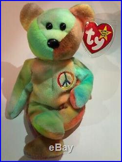 Ty Beanie Babies Original 1996 RARE Retired Peace Bear With ERRORS & PVC PELLETS