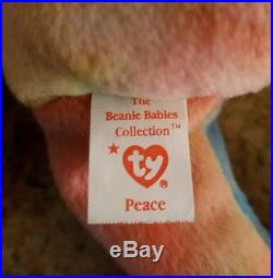 Ty Beanie Babies Peace Bear (Green face) with multiple tag Mistakes Errors RARE