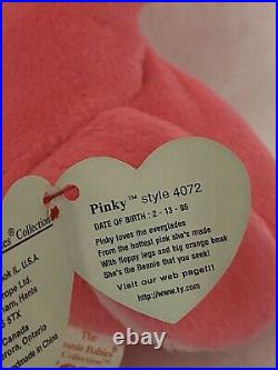 Ty Beanie Babies Pinky the Flamingo Plush Toy RARE With Tag Errors