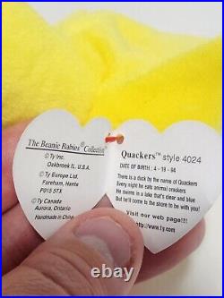 Ty Beanie Babies QUACKERS Duck Hot Item! Rare Beanie baby PVC Pellets