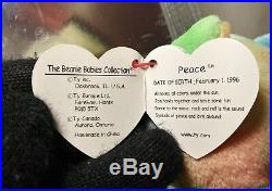 Ty Beanie Babies RARE Retired Peace Bear Origiinal/Suface Tag Errors 1st EDITION