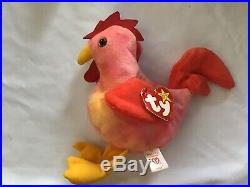 Ty Beanie Babies Rare Strut The Rooster. Red Pink And Orange Roster. MWMT