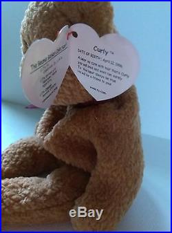 Ty Beanie Baby 1996 CURLY BEAR with very rare collectible hang tag error