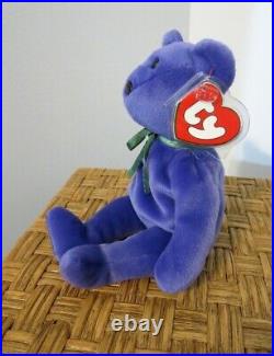 Ty Beanie Baby 3rd Gen Very Rare New Face Violet Teddy Bear with Perfect Mint Tags