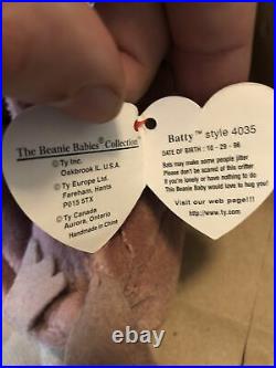 Ty Beanie Baby Batty 1996 Rare Errors