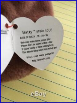 Ty Beanie Baby Batty RARE 1996 tag errors and in mint condition