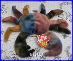Ty Beanie Baby CLAUDE the crab from 1996 RARE RETIRED MINT with ERRORS