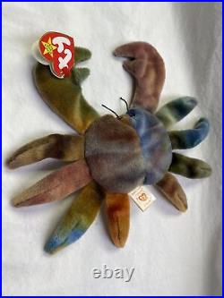Ty Beanie Baby CLAUD the Crab with Tag ERRORS RARE PVC, RETIRED 1996