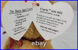 Ty Beanie Baby CURLY THE BEAR 4-12-1996. PVC. No Star. Tag Errors. RARE! 4052