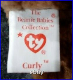 Ty Beanie Baby Curly Bear Rare Retired PVC Pellets Tag Errors