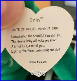 Ty Beanie Baby Erin 1997 Rare Retired MULTIPLE TAG ERRORS