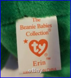 Ty Beanie Baby Erin The Bear 1997 with RARE errors LIMITED EDITION 1 of 4000