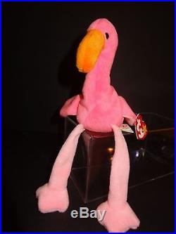 Ty Beanie Baby Pinky The flamingo MINT/RARE/1995/PVC/Double Tush Tag French/Eng