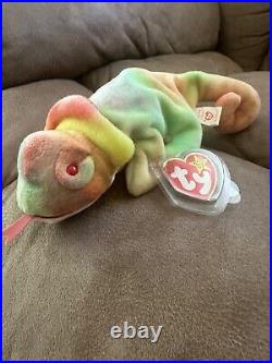 Ty Beanie Baby Rainbow The Iguana Chameleon RARE ERRORS (Excellent, Retired)