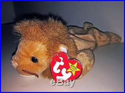 Ty Beanie Baby, Roary The Lion, With Rare Tag Errors & Corrective Tape