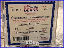 Ty Beanie Baby Royal Blue Peanut Elephant 3rd/1st Authenticated Certied Rare (2)