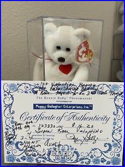 Ty Beanie Baby Valentino Bear MWMT MQ AUTHENTICATED Star Sticker & Errors RARE