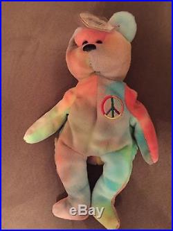 Ty Beanie Baby Very Rare PEACE BEAR orig. Rainbow Colors With Tag Errors