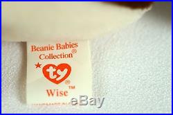 Ty Beanie Baby WISE 1998 OWL with Tag ERRORS Plush Toy RARE PE NEW RETIRED