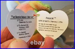 Ty Beanie Bear Peace 1996 Original Retired Beanie Baby RARE TAG ERRORS