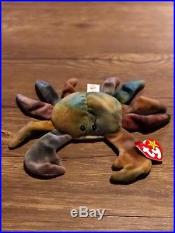 Ty Claude the Crab Rare Retired 1996 Tie Dyed Beanie Baby with Errors near Mint