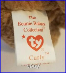Ty ORIGINAL 1993 Beanie Baby CURLY BEAR Great Condition RARE Retired Tag Errors
