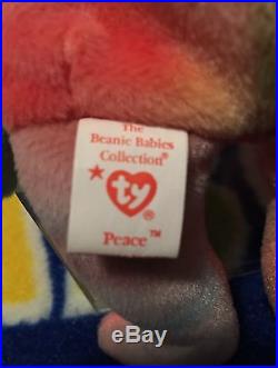 Ty Peace Bear Beanie Baby Mwmt Retired Super Rare 8 Errors Pvc Pellets No Tag #