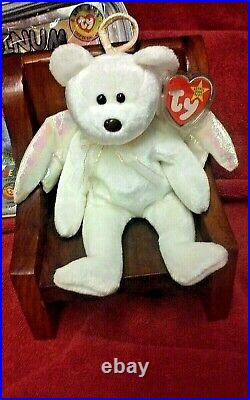 Ty Retired Halo Angel Bear Beanie Baby Mint With ERRORS & rare brown nose