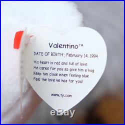 Ty Valentino Beanie Baby Bear Heart with Errors White RARE