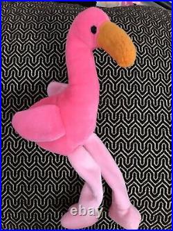 Ty beanie babies Pinky the flamingo 1995 Rare Retired With Tags PINKY