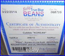 ULTRA RARE Authenticated Ty 1st gen CUBBIE Beanie Baby 4 Line KOREAN Tush