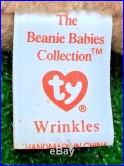 Ultra-Rare 1st Edition Ty Beanie Baby Wrinkles The Bulldog Retired 3rd Gen PVC