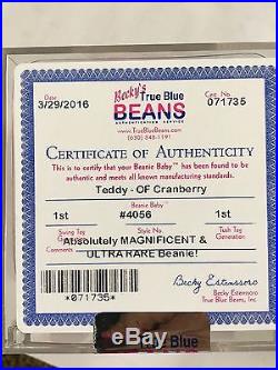 Ultra Rare 1st Gen Old Face Teddy Cranberry MQ Ty Beanie Authenticated TBB