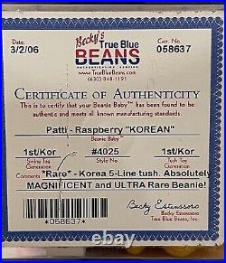 Ultra-Rare Authenticated TY Patti Raspberry Korean 1st Gen /First Gen! Orig 9