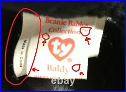 VERY RARE 1996 1st Generation Baldy the Eagle Retired TY Several Errors