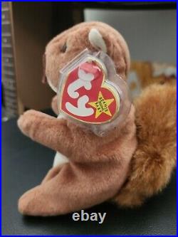 VERY RARE 1996 Ty Beanie Baby NUTS the Squirrel with ERRORS and Cooked Nose