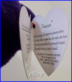 VERY RARE 1st EDITION PVC PRINCESS (Diana) Bear 1997 Ty Beanie Baby MINT
