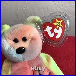 VINTAGE TY Beanie Baby Peace the Bear 1996 Retired Neon Multi RARE TAG ERRORS