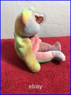 VINTAGE TY Beanie Baby Peace the Bear 1996 Retired Neon Multi RARE TAG ERRORS