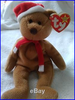 Very RARE 1997 Holiday Teddy 4200 Ty Beanie Baby Tag Error & PVC Pellets-Retired