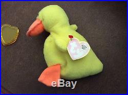 Very Rare Beanie Baby Quackers Duck Pink Tag White Star Error PVC Pellets 1993